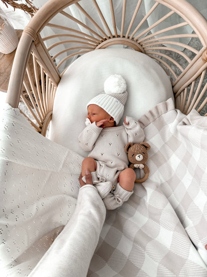Pointelle Long Sleeve Romper - Latte