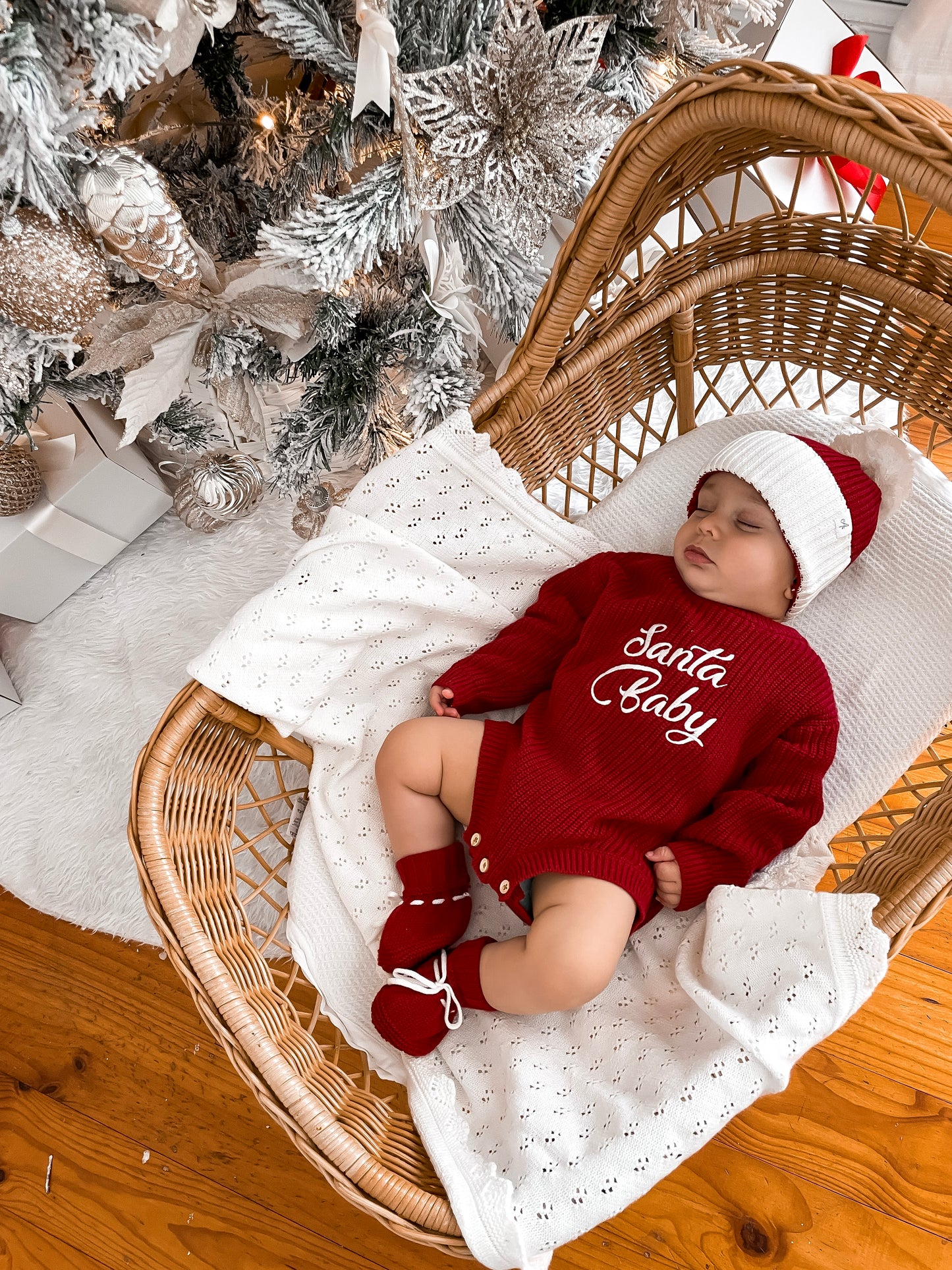 Santa Baby Long Sleeve Romper - Deep Rose
