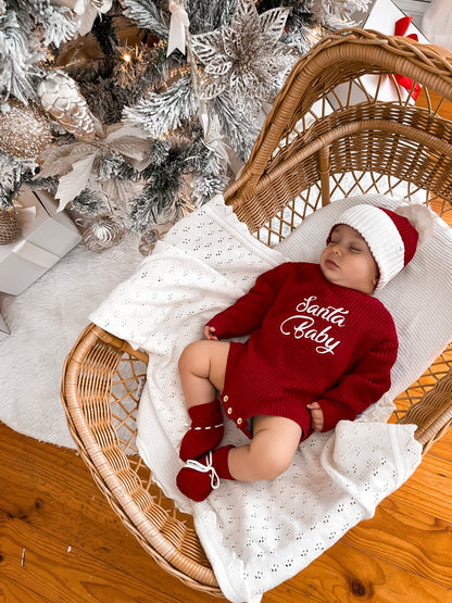 Santa Baby Long Sleeve Romper - Deep Rose