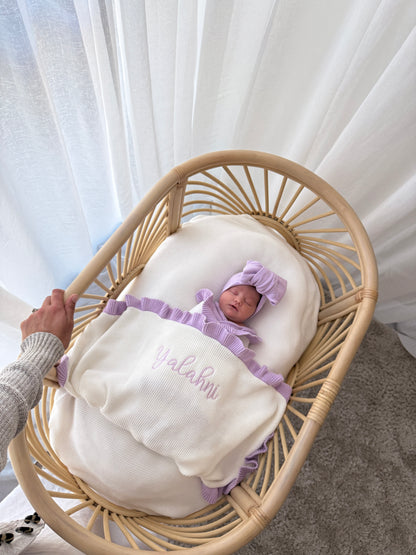 Frilled Knitted Blanket - Milk & Lilac
