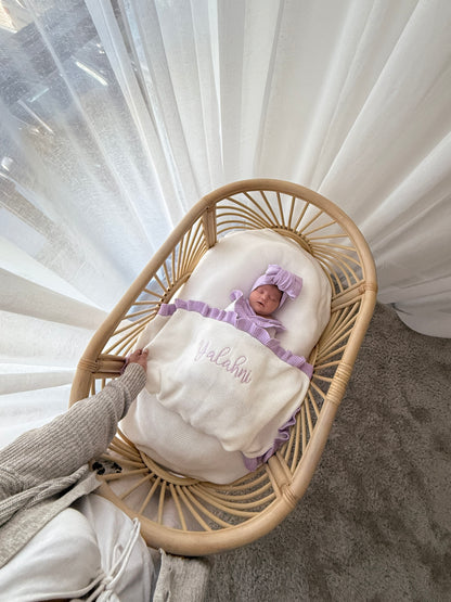Frilled Knitted Blanket - Milk & Lilac