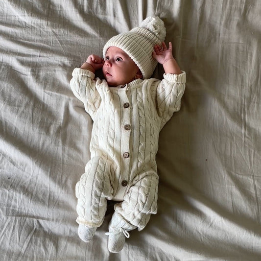 Nori Cable Ribbed Rompers - 100% Cotton