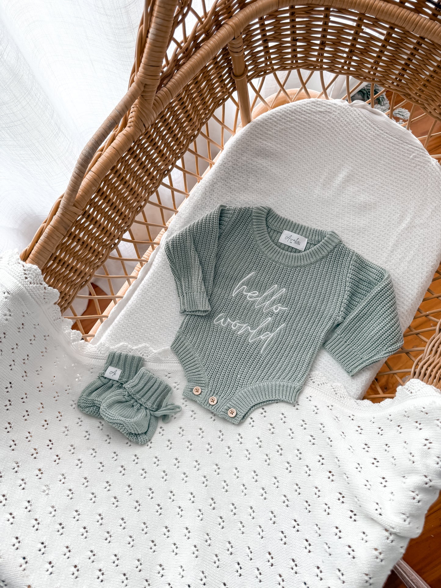 Hello World Newborn Romper - Eucalypt