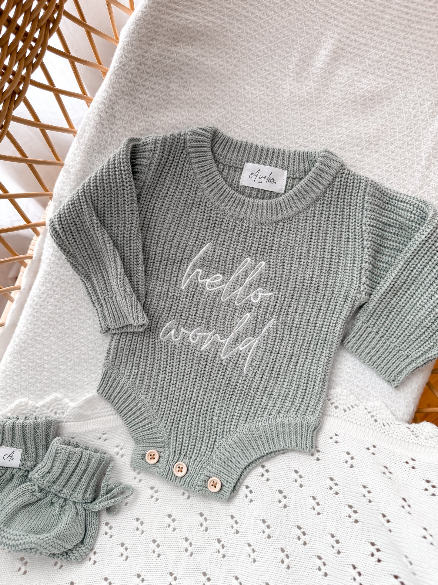 Hello World Newborn Romper - Eucalypt