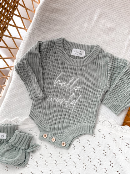 Hello World Newborn Romper - Eucalypt