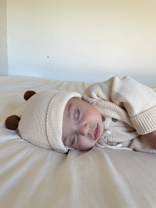 Bailey Bear Romper & Beanie Set - 100% Cotton