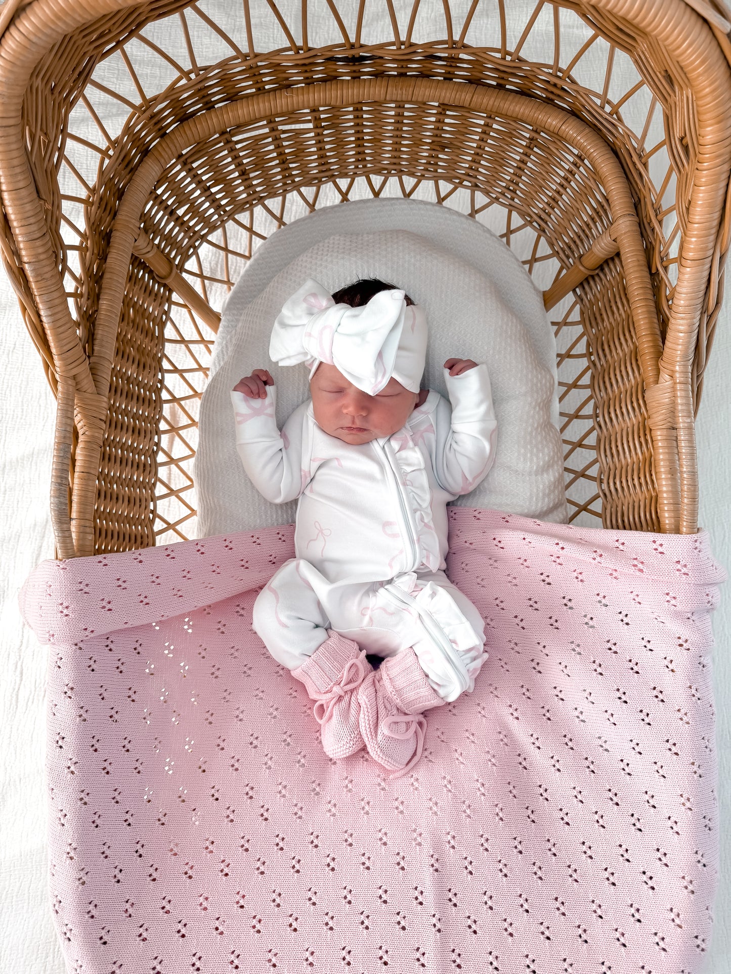 Little Bow Frilled Zippy Romper (White & Fairy Floss)