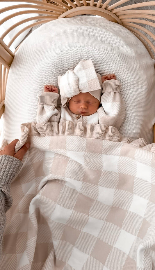 Gingham Reversible Blanket - Latte & Milk
