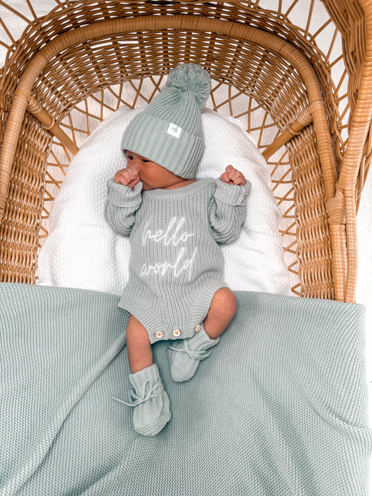 Hello World Newborn Romper - Eucalypt