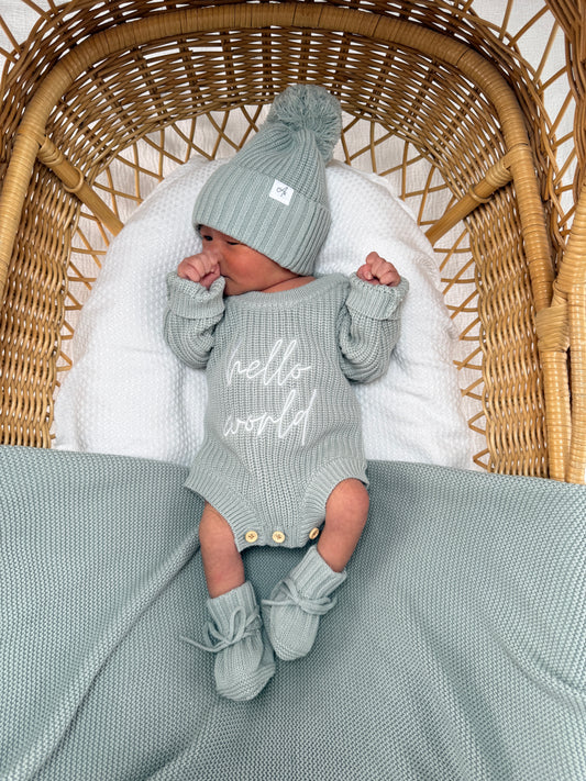 Hello World Newborn Romper - Eucalypt
