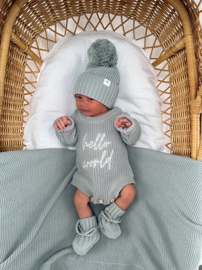Hello World Newborn Romper - Eucalypt