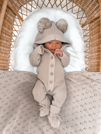 Little Ted Hooded Romper - Fawn
