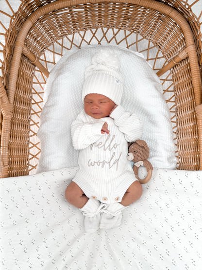 Hello World Newborn Romper - Milk