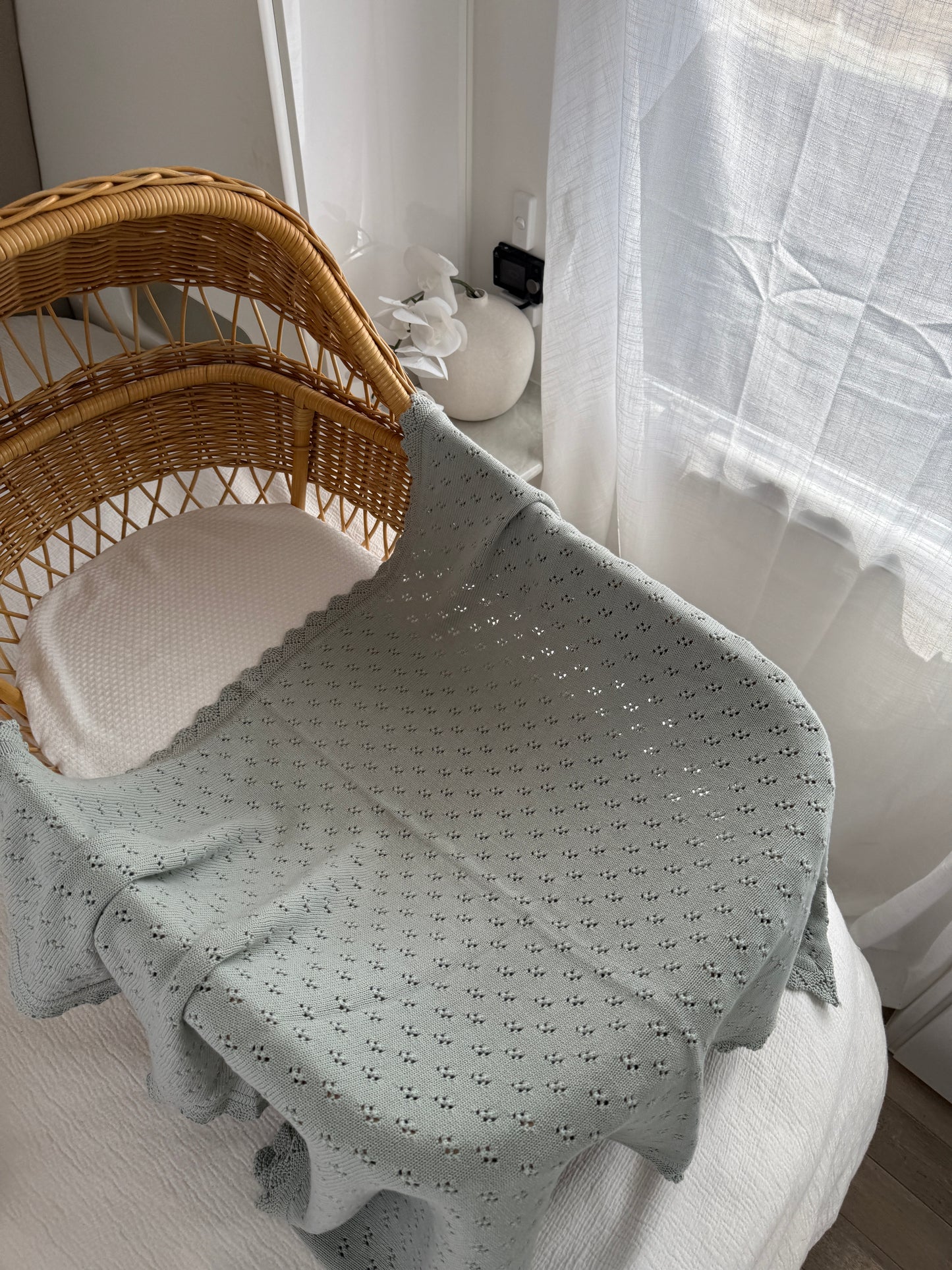 Pointelle Knitted Blanket - Eucalypt