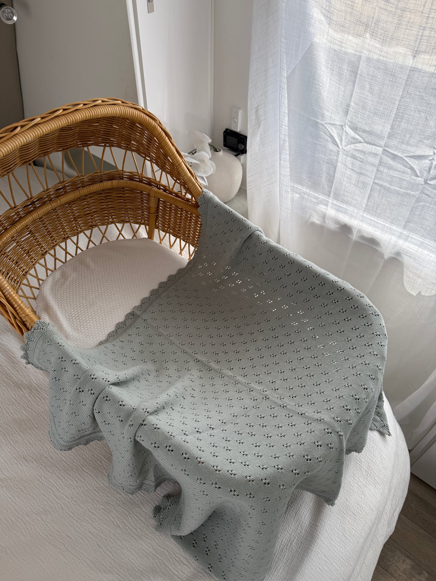 Pointelle Knitted Blanket - Eucalypt
