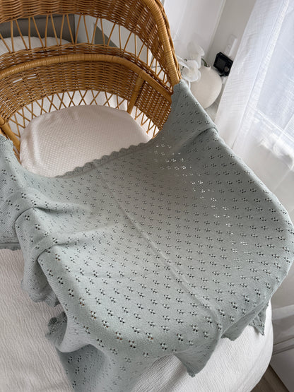 Pointelle Knitted Blanket - Eucalypt
