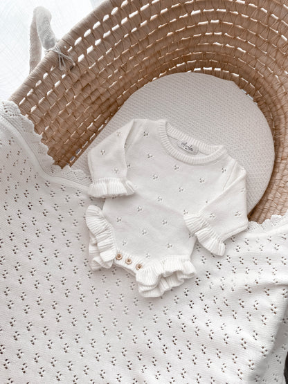 Dahlia Long Sleeve Pointelle Romper – Milk