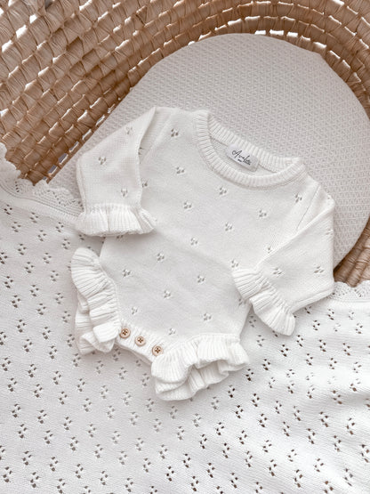 Dahlia Long Sleeve Pointelle Romper – Milk