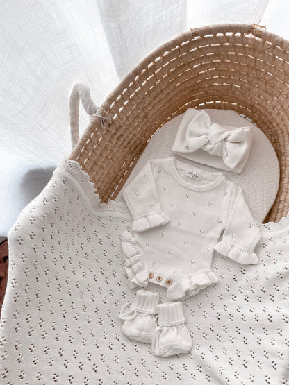 Dahlia Long Sleeve Pointelle Romper – Milk