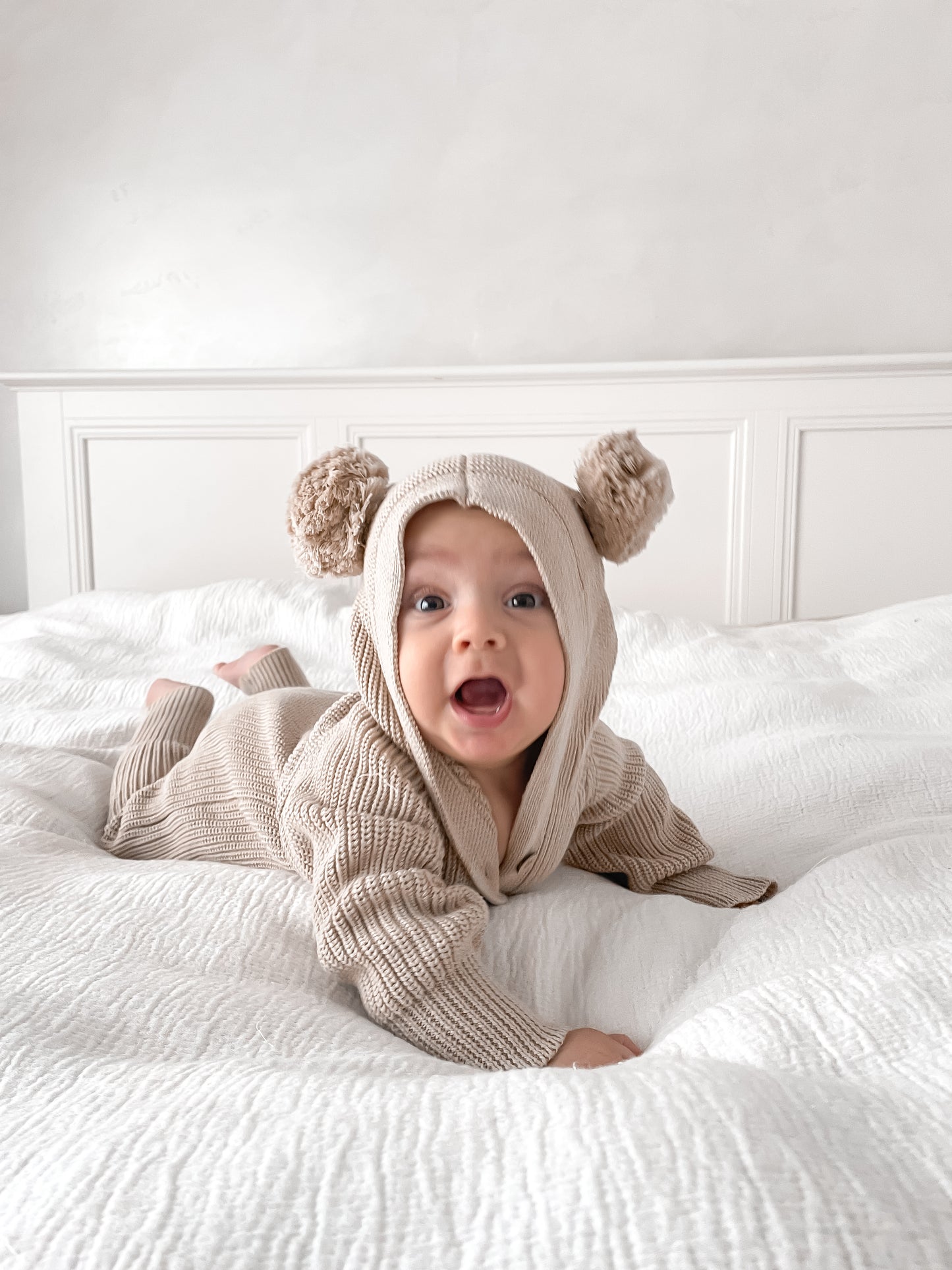 Little Ted Hooded Romper - Fawn