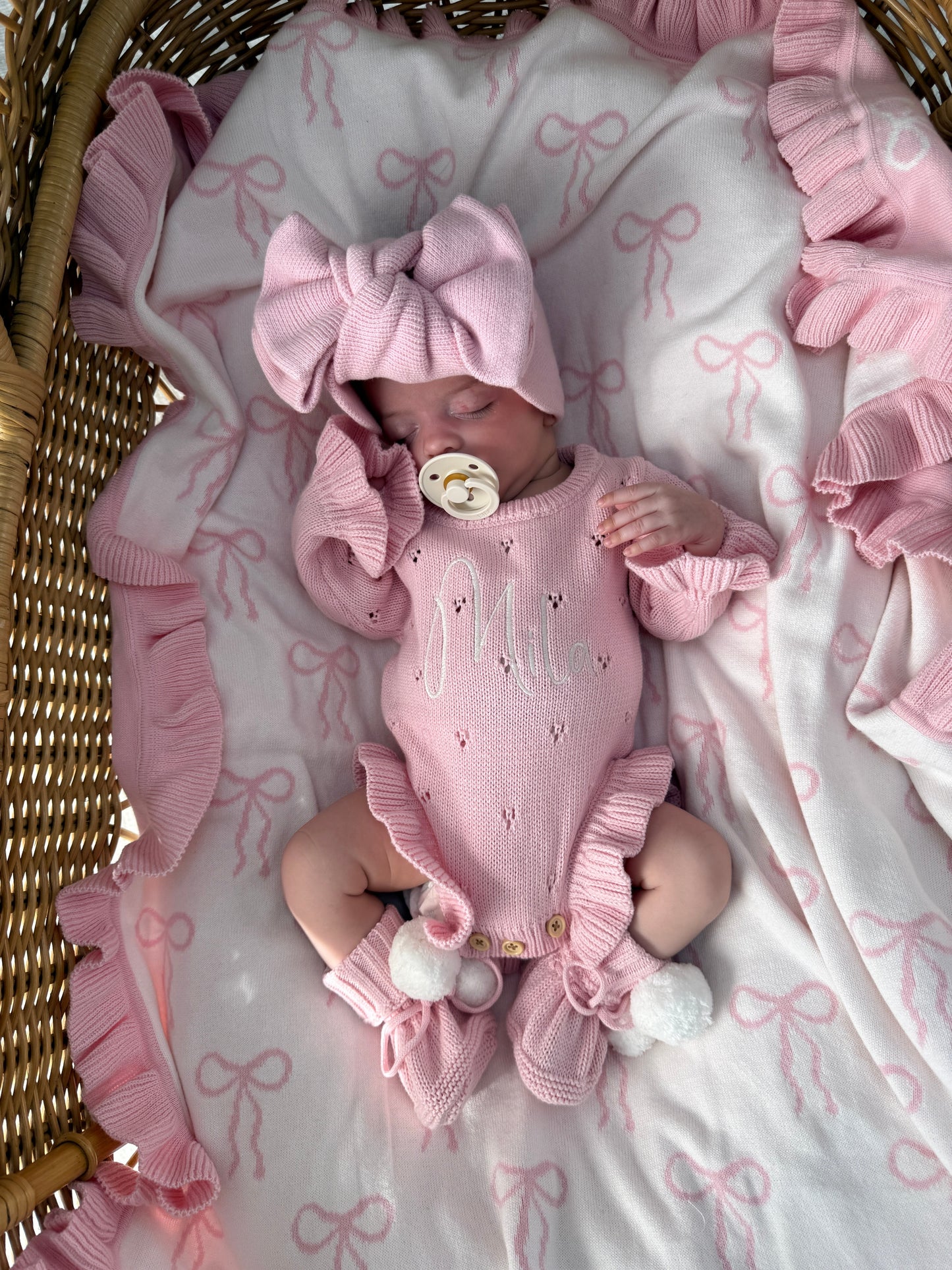 Dahlia Long Sleeve Pointelle Romper - Fairy Floss