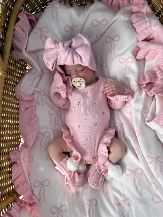 Dahlia Long Sleeve Pointelle Romper - Fairy Floss