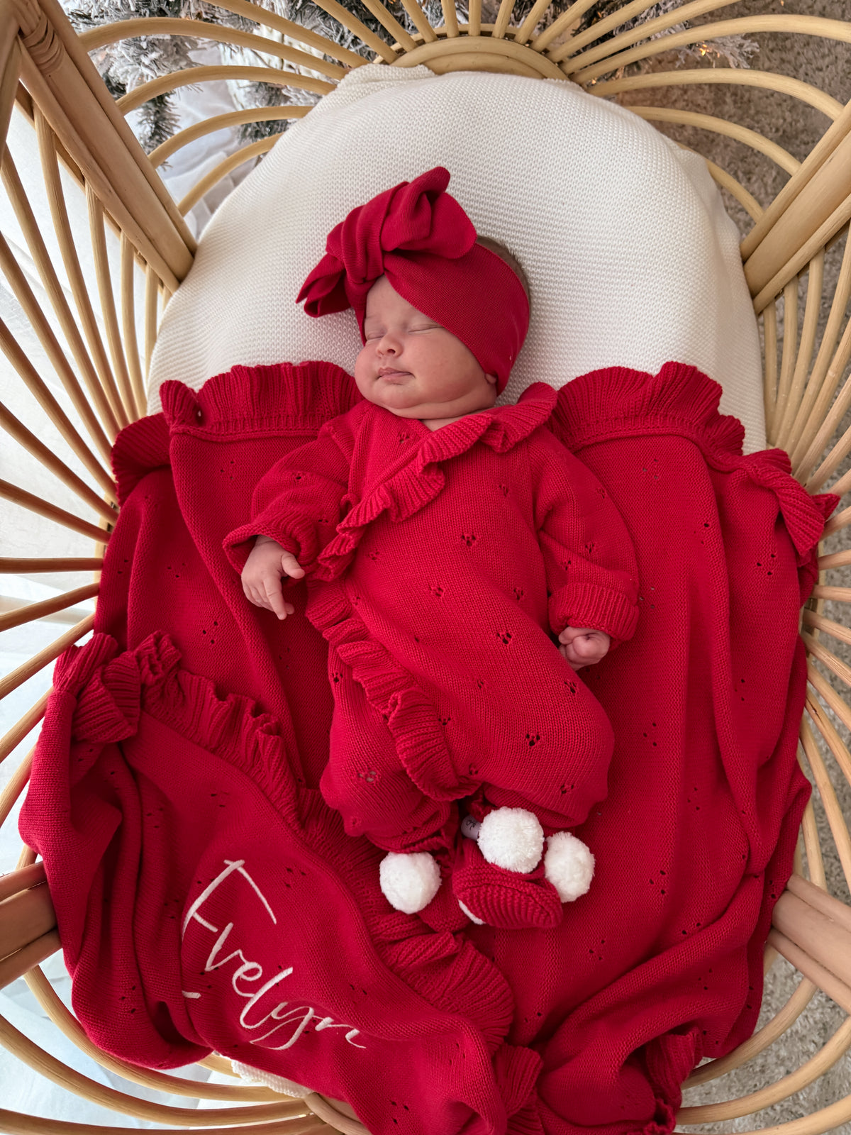 Heirloom Frilled Pointelle Blanket - Scarlet | PRE ORDER