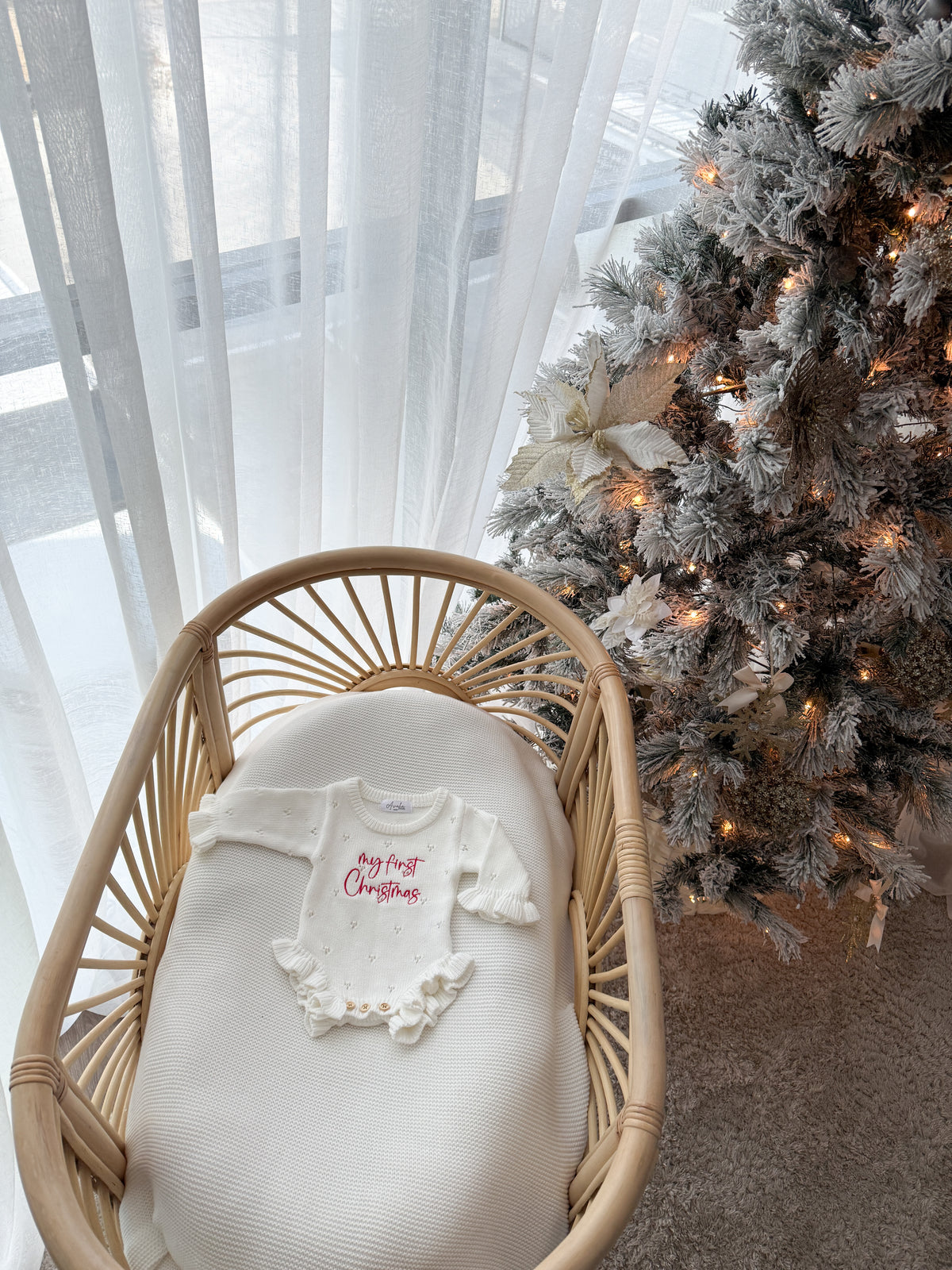 Pointelle My First Christmas Romper - Milk | PRE ORDER