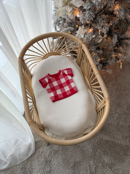 Gingham Knitted T-Shirt - Scarlet & Milk | PRE ORDER
