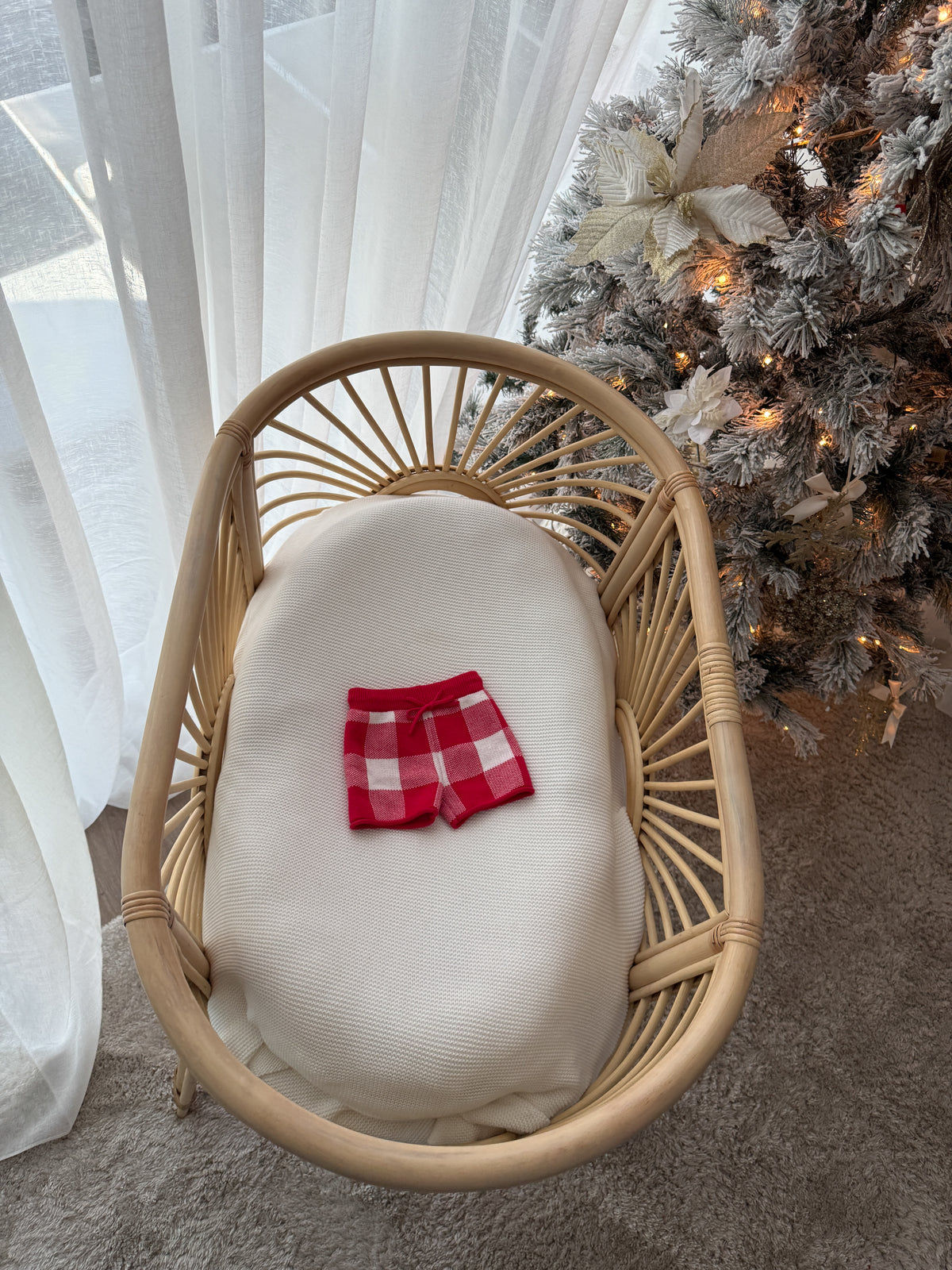 Gingham Knitted Shorts - Scarlet & Milk | PRE ORDER
