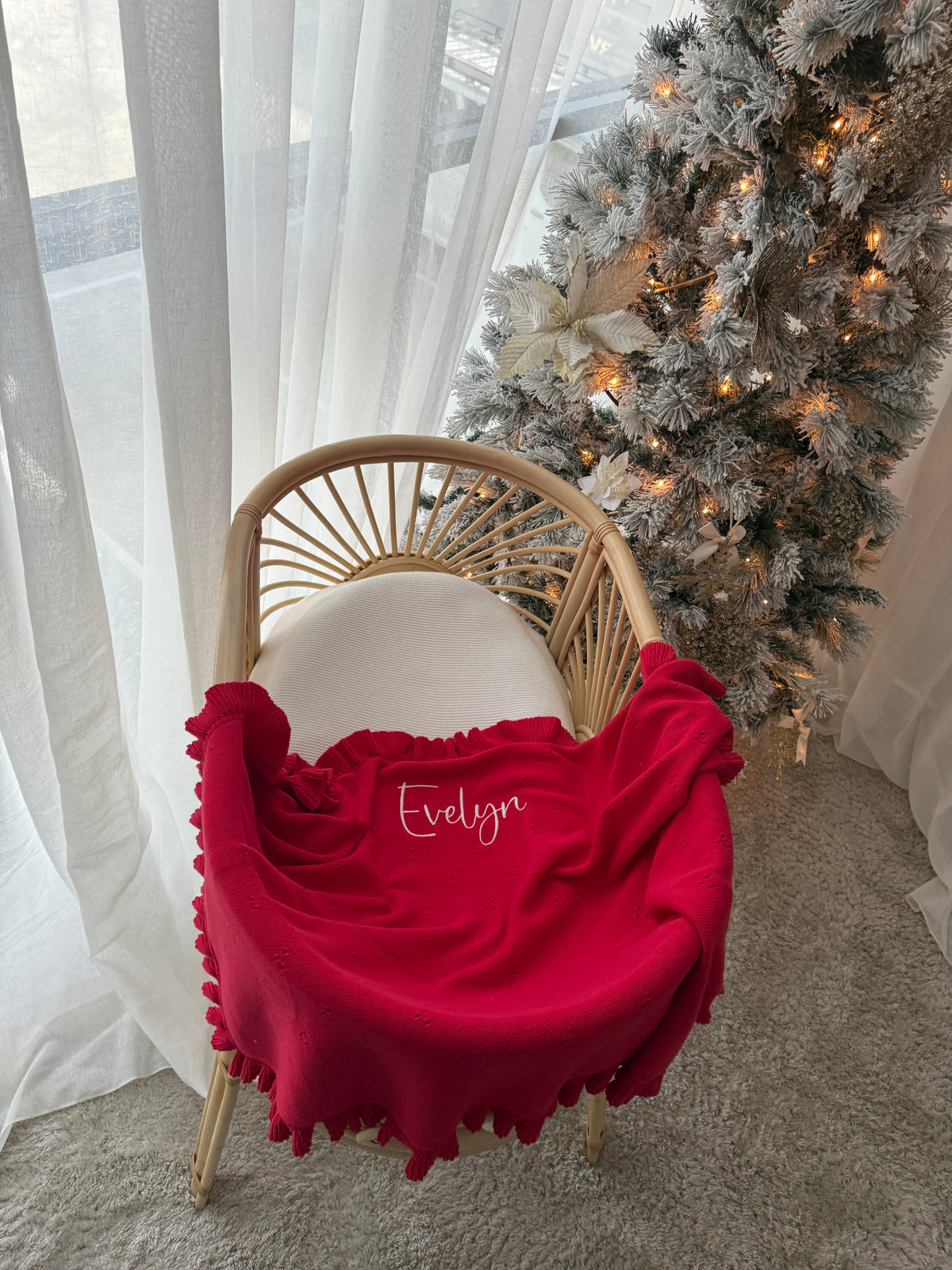 Heirloom Frilled Pointelle Blanket - Scarlet | PRE ORDER