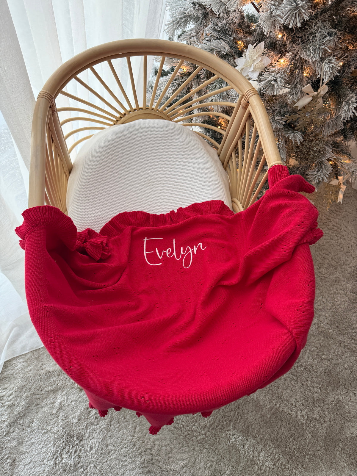 Heirloom Frilled Pointelle Blanket - Scarlet | PRE ORDER