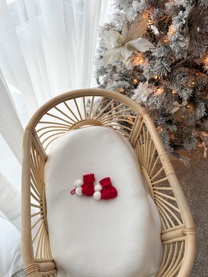 Knitted Pom Pom Booties - Scarlet & Milk