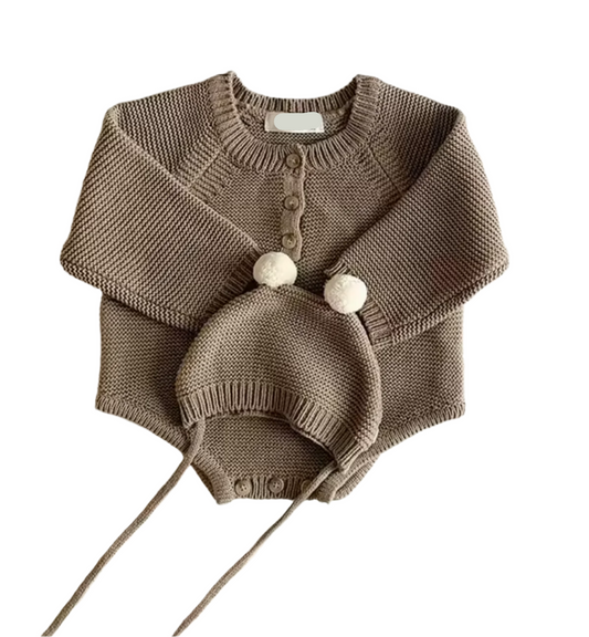 Bailey Bear Romper & Beanie Set - 100% Cotton