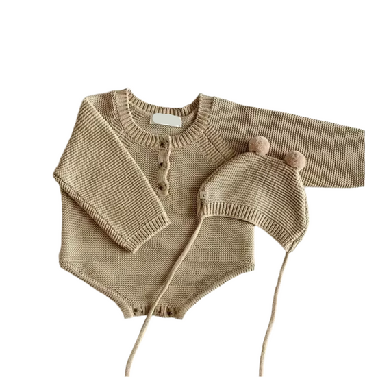 Bailey Bear Romper & Beanie Set - 100% Cotton